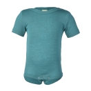 Upon order: Baby wool-silk short sleeved body with press-studs on the shoulders, ice-blue