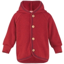 Upon order: Baby hooded jacket with wooden buttons, red melange