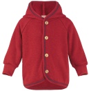 Upon order: Baby hooded jacket with wooden buttons, red melange