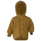 Upon order: Baby hooded jacket with wooden buttons, saffron