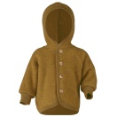 Upon order: Baby hooded jacket with wooden buttons, saffron