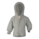 Upon order: Baby hooded jacket with wooden buttons, light grey