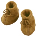 Upon order: Baby bootees with ribbon and flatlock seam, saffron