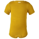 Upon order: Baby wool-silk short sleeved body with press-studs on the shoulders, saffron
