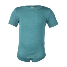 Upon order: Baby wool-silk short sleeved body with press-studs on the shoulders, ice-blue