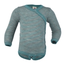 Upon order: Baby wool-silk  long sleeved body with press studs on the side, light grey-ice blue