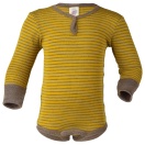 Upon order: Baby wool-silk long sleeved body with press studs in front, saffron-natural