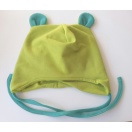 Eco cotton fleece hat, with ears, cotton yersey lining. Green/turquise