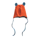 Eco cotton fleece hat, with ears, cotton yersey lining. Orange/blue
