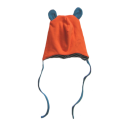 Eco cotton fleece hat, with ears, cotton yersey lining. Orange/blue