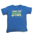 I ONLY EAT ORGANIC CHIPS, blue t-shirt